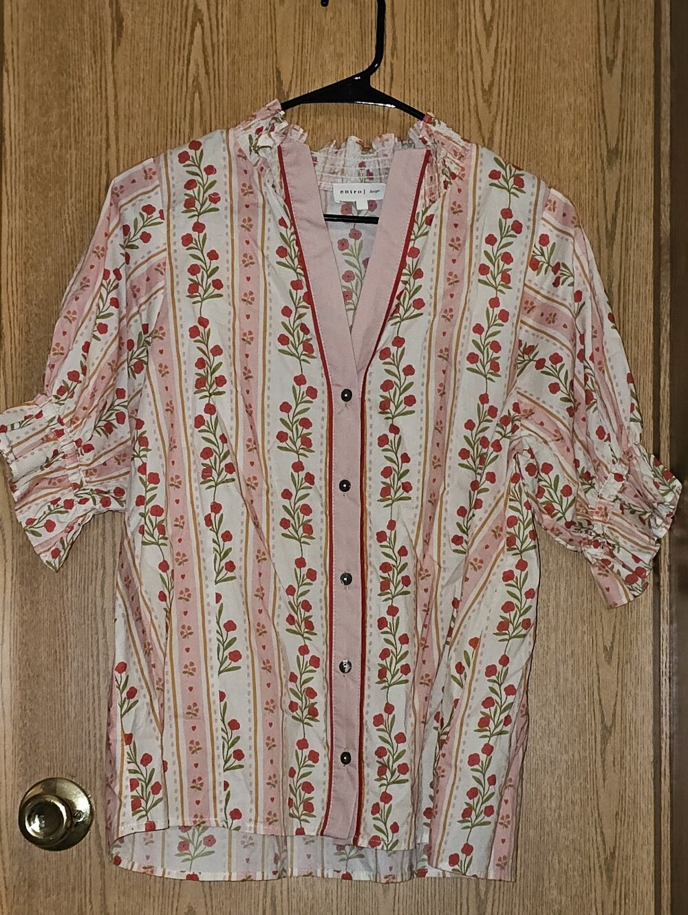 easel Pink and Red Floral Stripe Button-Down Shirt